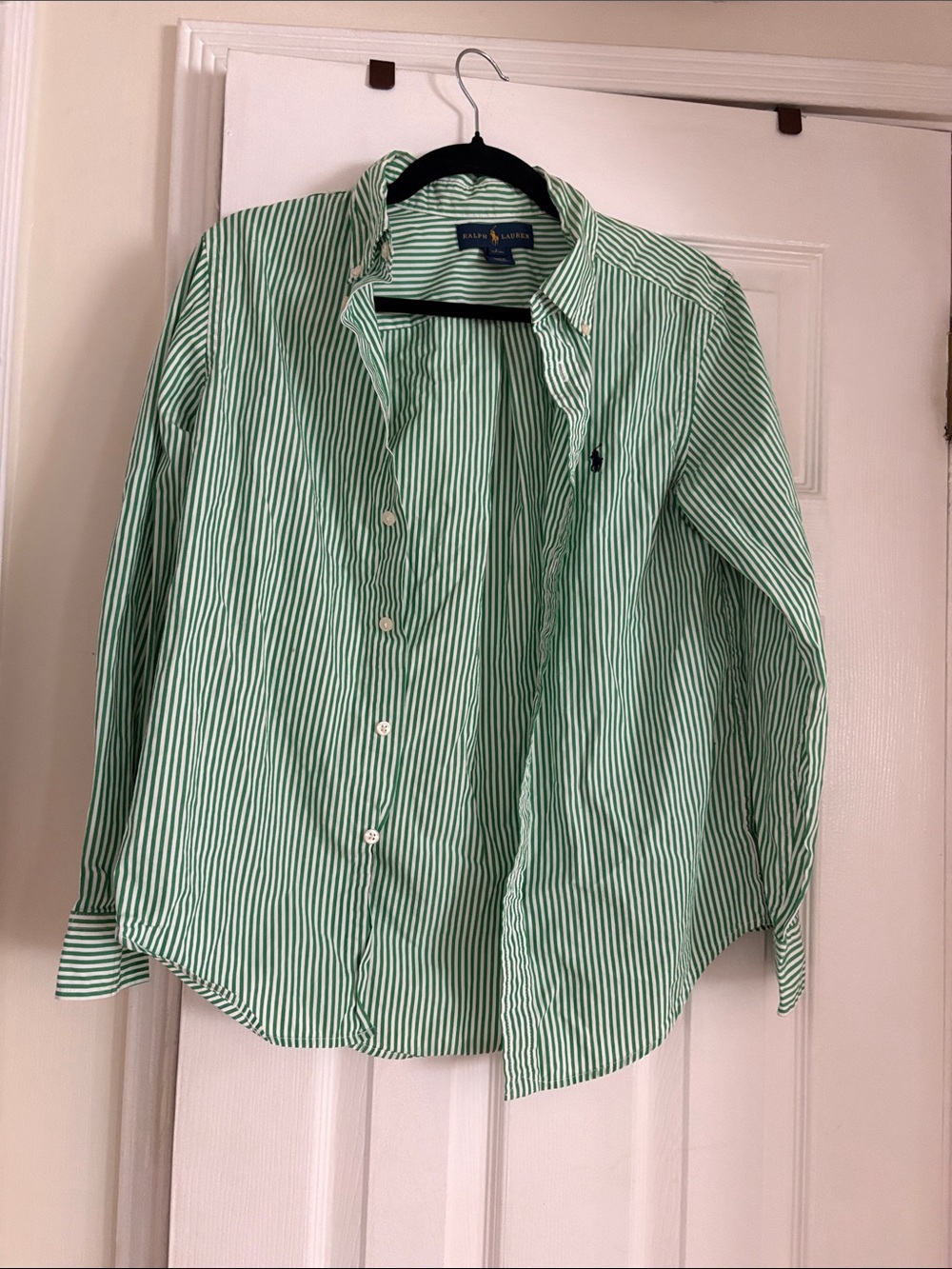 Ralph Lauren Green and White Striped Cotton Button-Down Shirt
